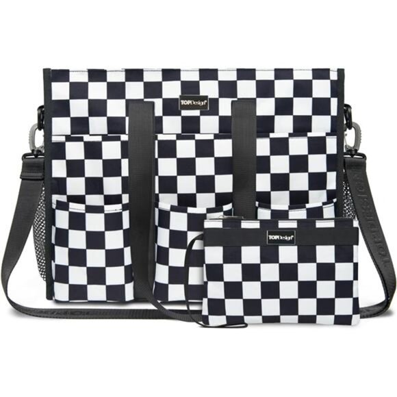 Utility Water Resistant Tote Bag with 22 Pockets Size L Checkerboard